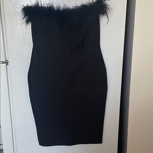 XL NWOT Black Strapless‎ Dress Feather Trim Zipper